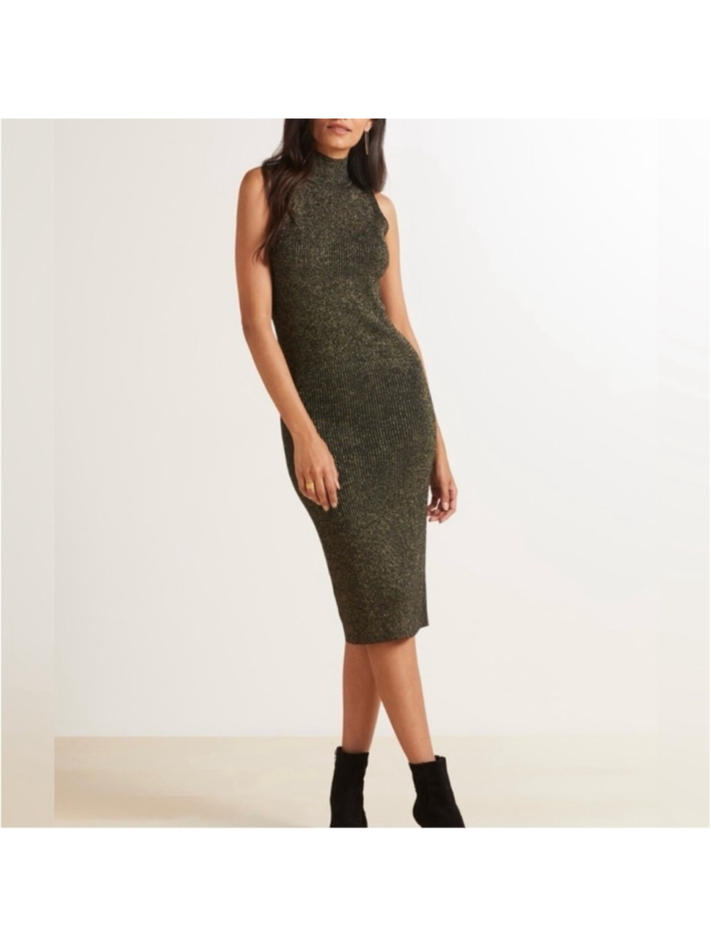 Bodycon Midi Dress Glam Formal Party BB Dakota Metallic Sparkle Sleeveless Small